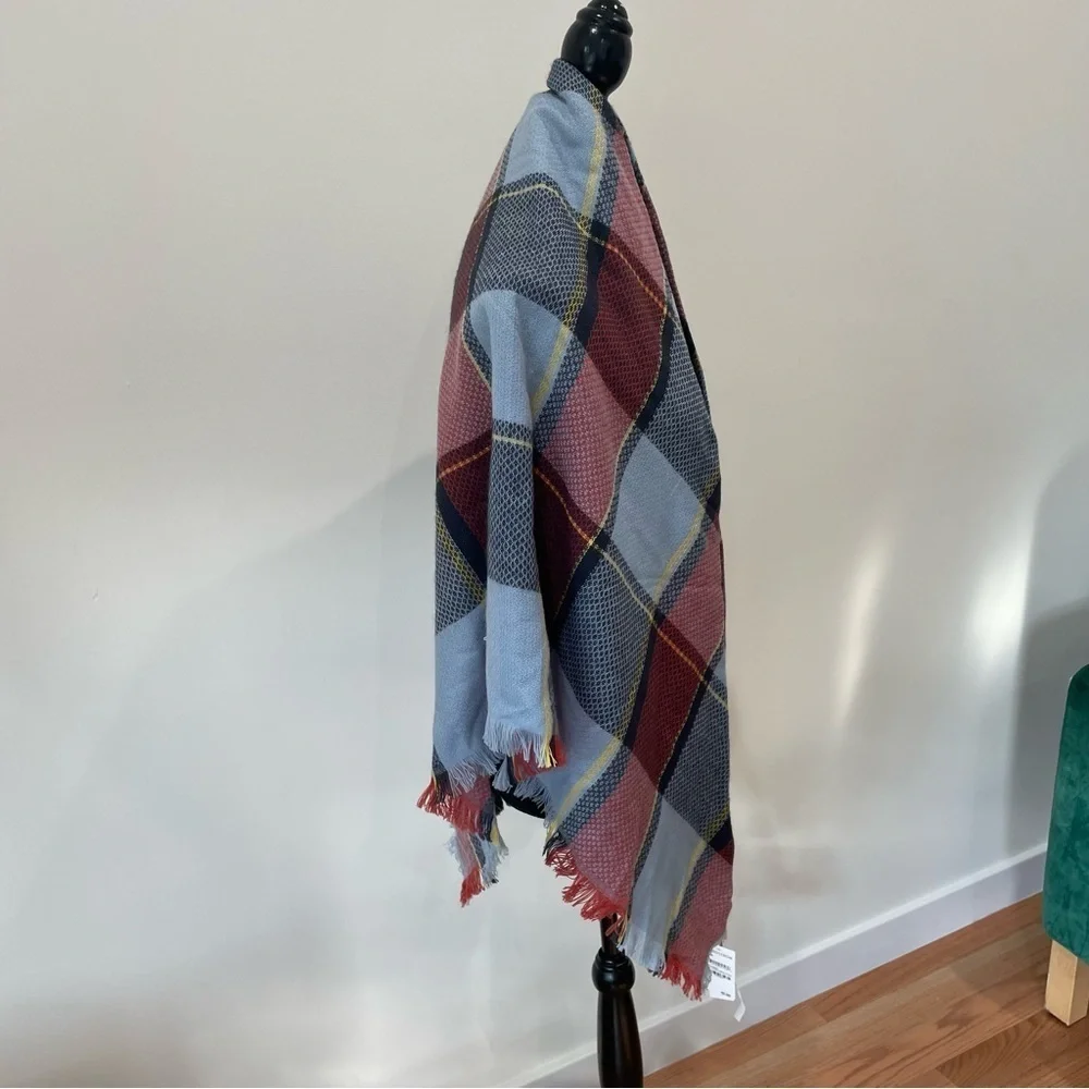 Nordstrom Treasure & Bond Blue Combo Abigail Plaid Oversize Blanket Wrap NWT OS
